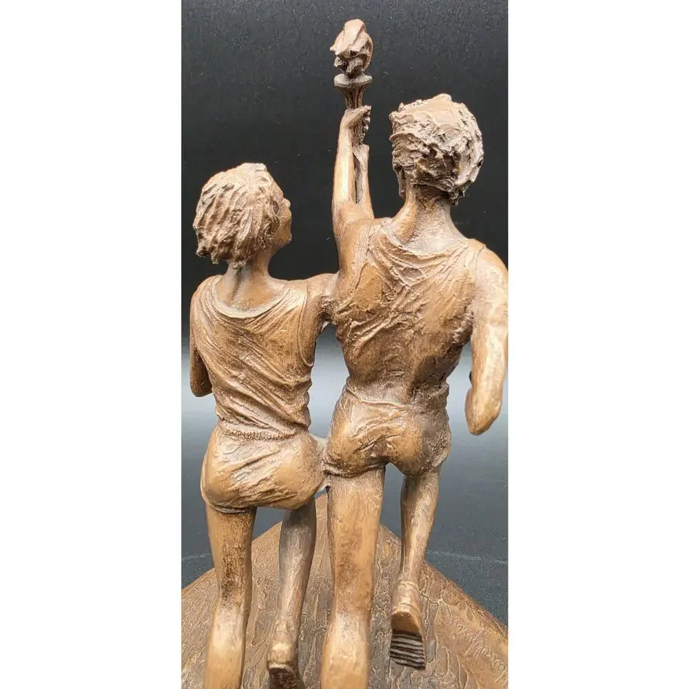 Vintage Bronze Olympic Runners Torch Sculpture 9.75